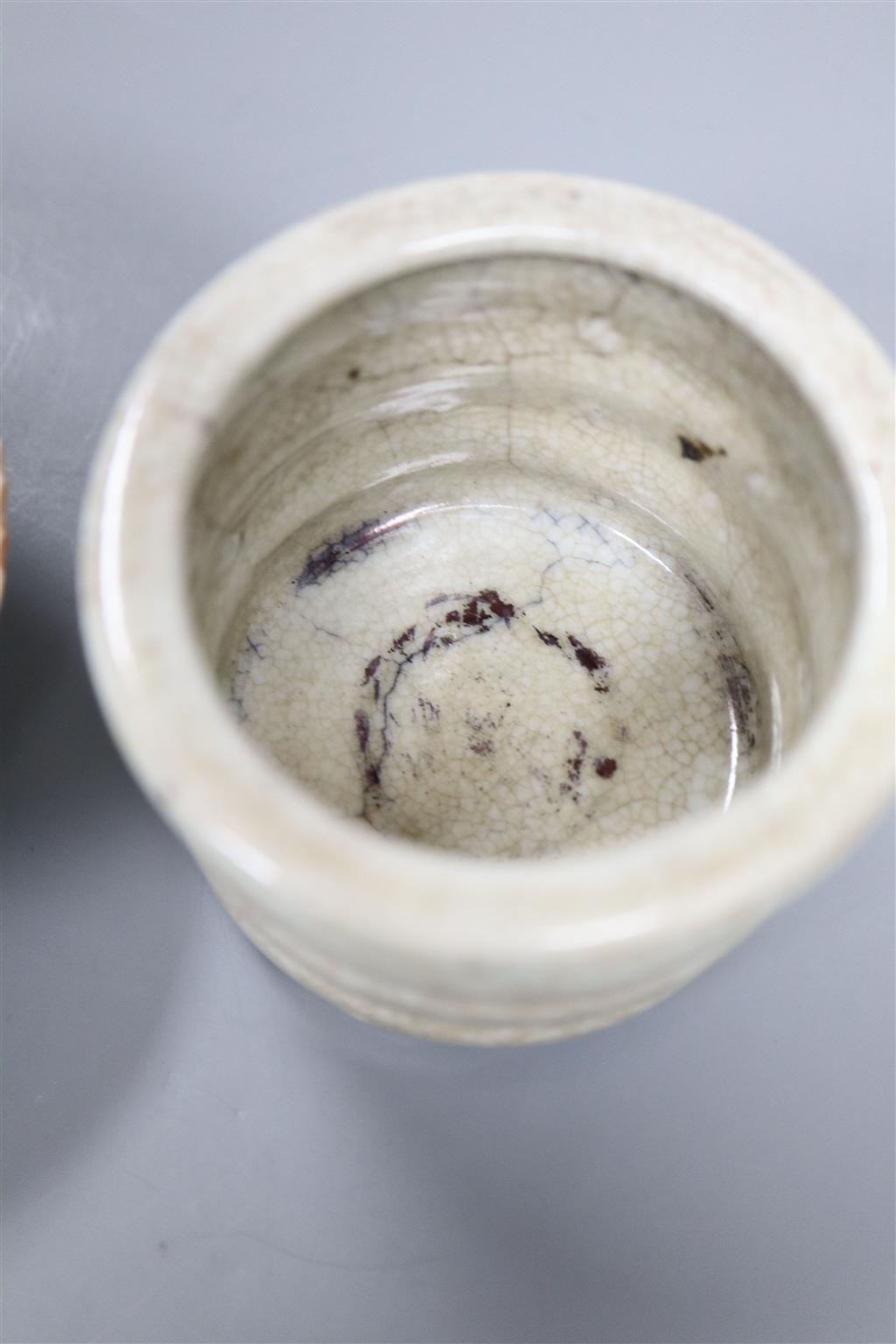 A Chinese straits famille rose stem dish, 4.5cm, and a crackle glaze censer